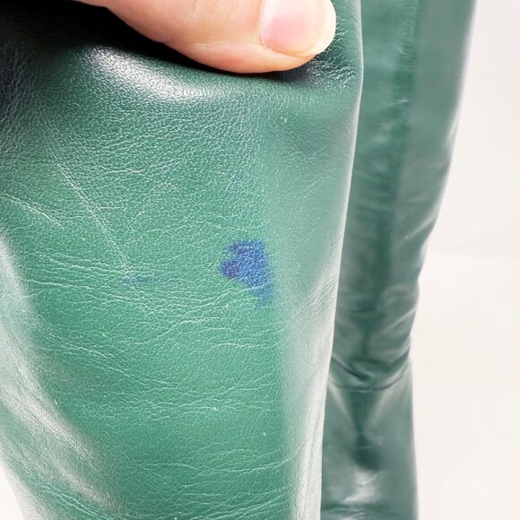Vintage Dark Green Leather Flat Boots Women's Size 9-10 Pull On Made in Uruguay - Picture 4 of 10